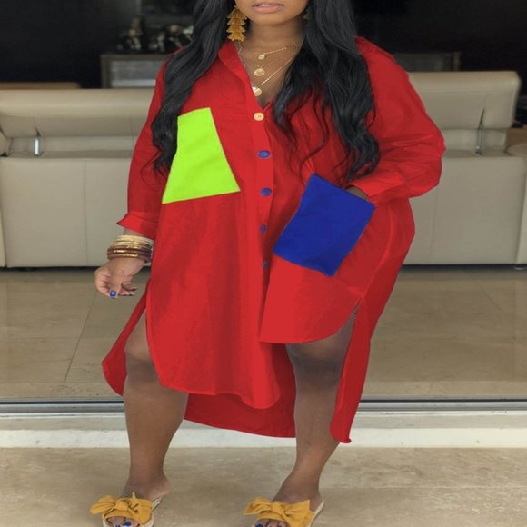 lsmboutique Dresses & Skirts - Color Block big pocket shirt dress